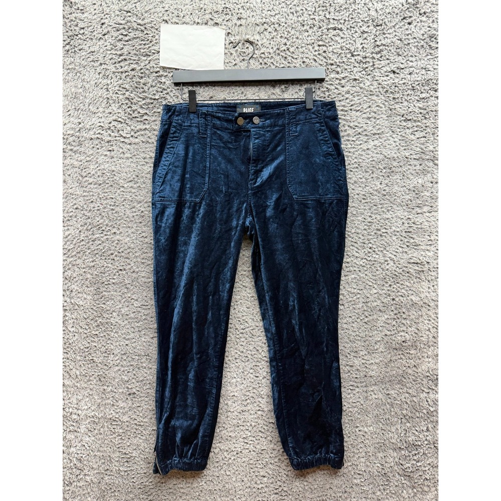Paige Mayslie Mid-Rise Straight Leg Velvet Jogger Pants Navy Blue Womens Size 30